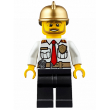 cty350 Fire Chief - White Shirt with Tie and Belt, Black Legs, Gold Fire Helmet 